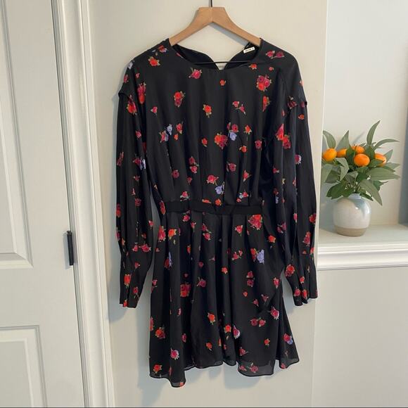 JASON WU Black Rose Floral Long Sleeve Mini Dress 10 - Picture 4 of 15